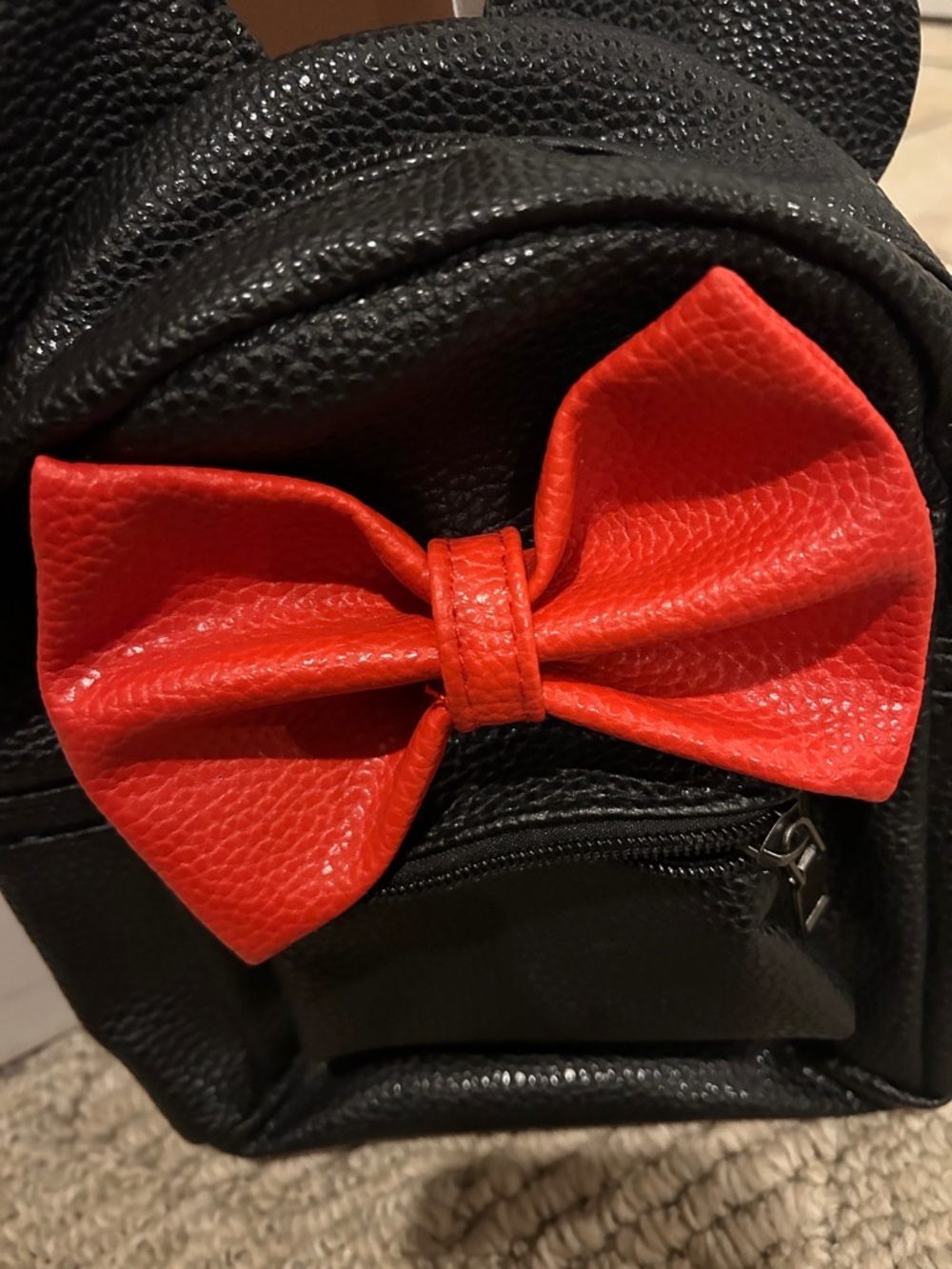 Kids Mini Backpack with Red Bow Accent - Black - Picture 2 of 11